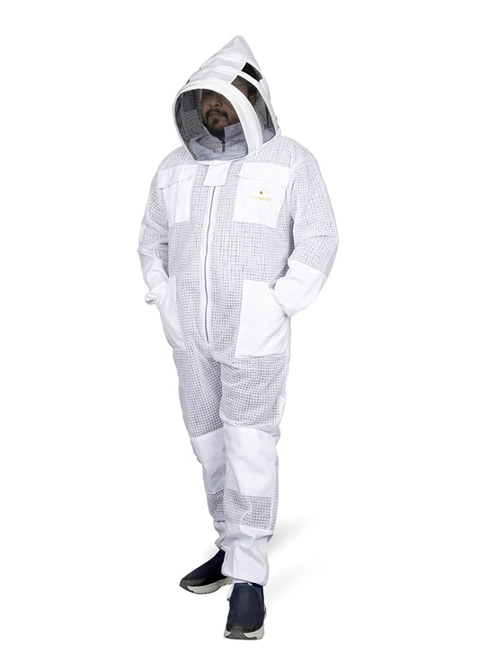 Ultra Breeze Premium 3 Layer White Mesh Beekeeping Suit with Fencing Veil Glove